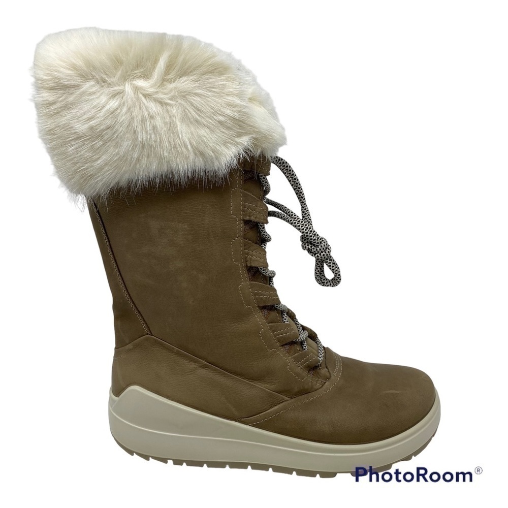 Ecco Noyce Tall Leather Faux Fur Lace Up Winter Boots
